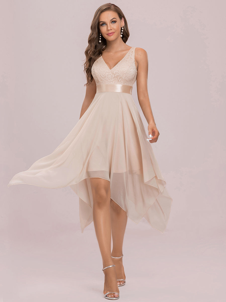 Elegant V-Neck Lace Chiffon A-Line Homecoming Prom Dress for Women