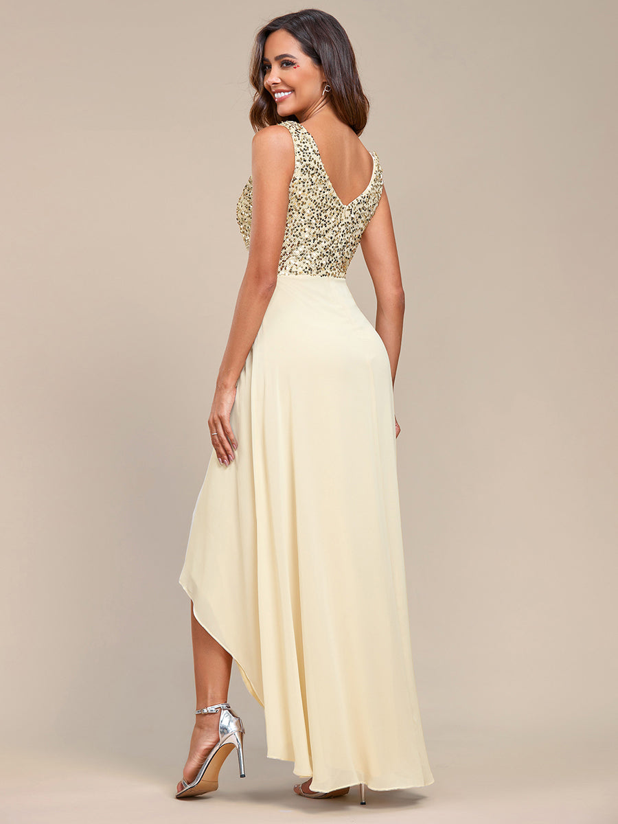 Elegant Sequined Chiffon High-Low Maxi Evening Dress for Women