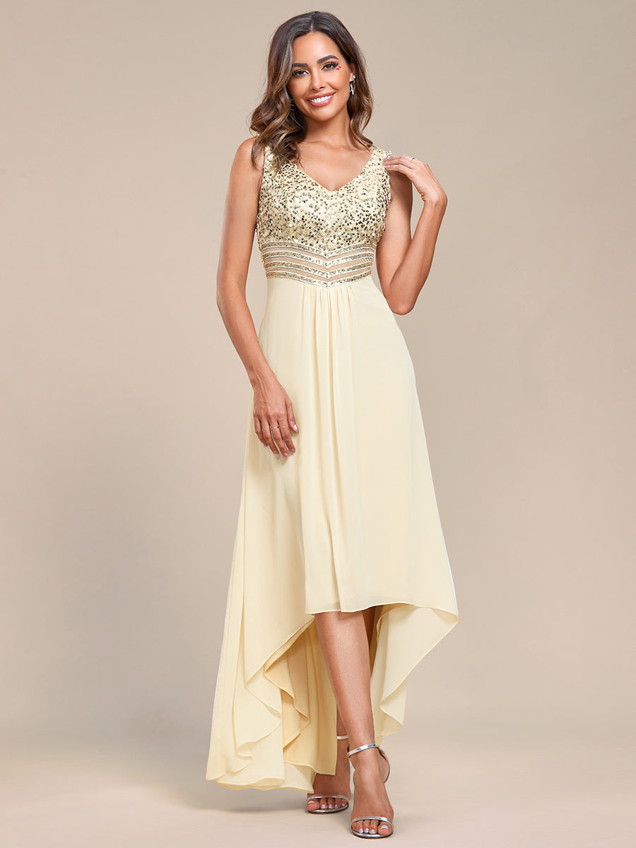 Elegant Sequined Chiffon High-Low Maxi Evening Dress for Women