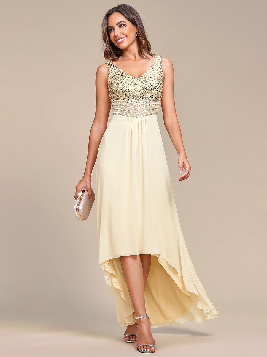 Elegant Sequined Chiffon High-Low Maxi Evening Dress for Women