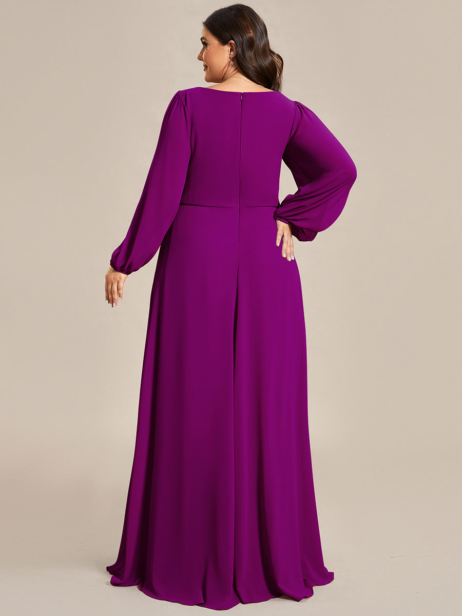 Elegant Chiffon Evening Gown for Plus Size Women with Lantern Sleeves