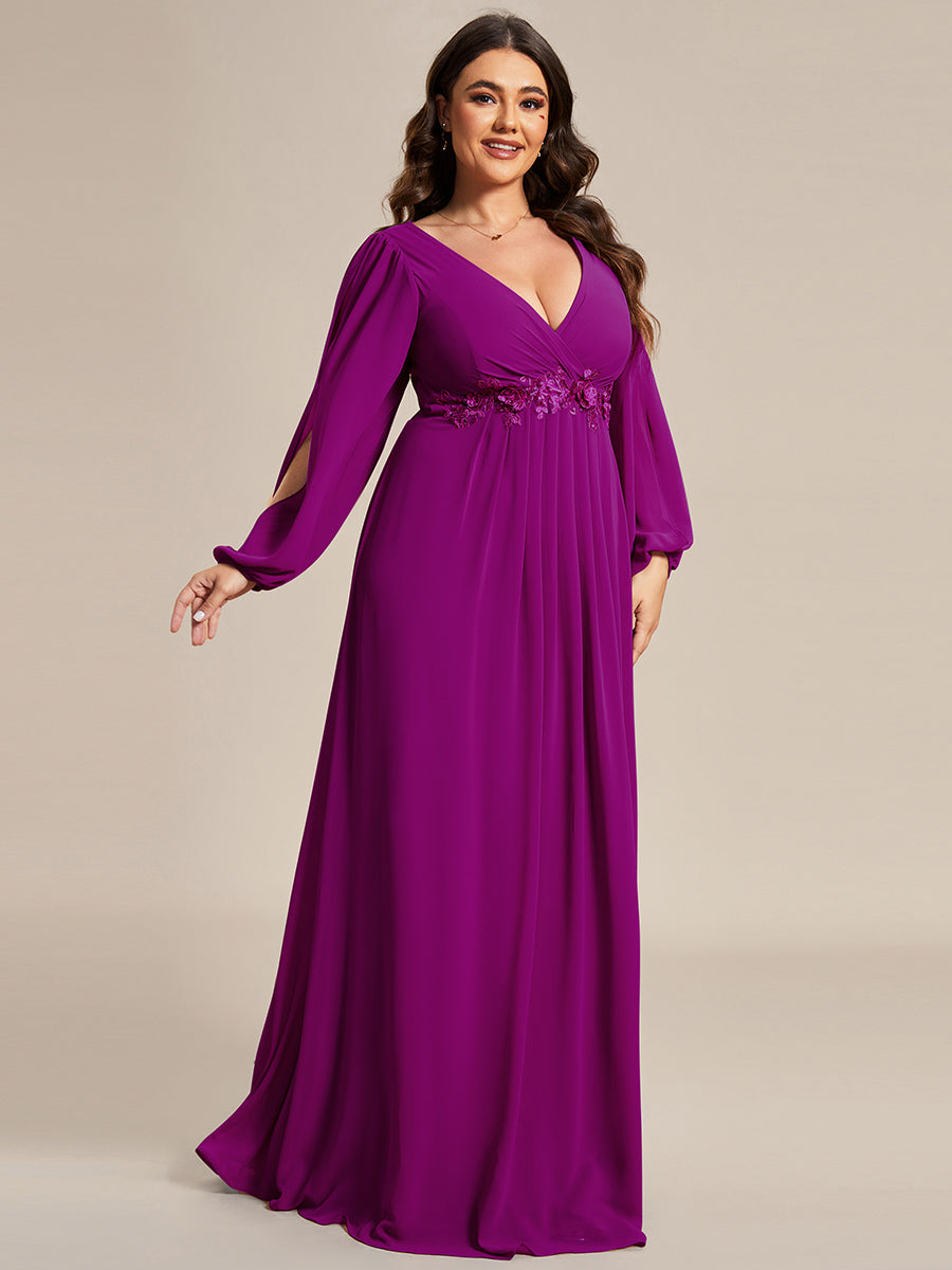 Elegant Chiffon Evening Gown for Plus Size Women with Lantern Sleeves