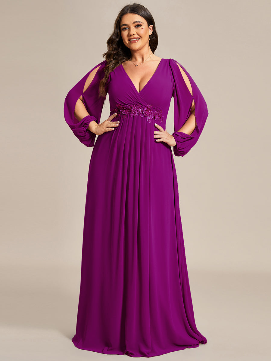 Elegant Chiffon Evening Gown for Plus Size Women with Lantern Sleeves