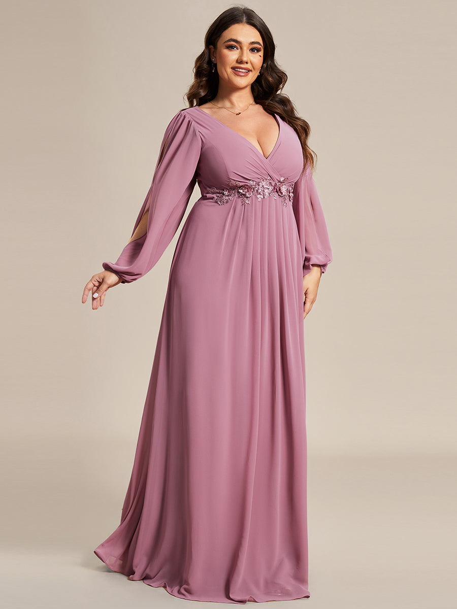 Elegant Chiffon Evening Gown for Plus Size Women with Lantern Sleeves