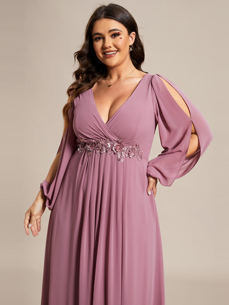 Elegant Chiffon Evening Gown for Plus Size Women with Lantern Sleeves