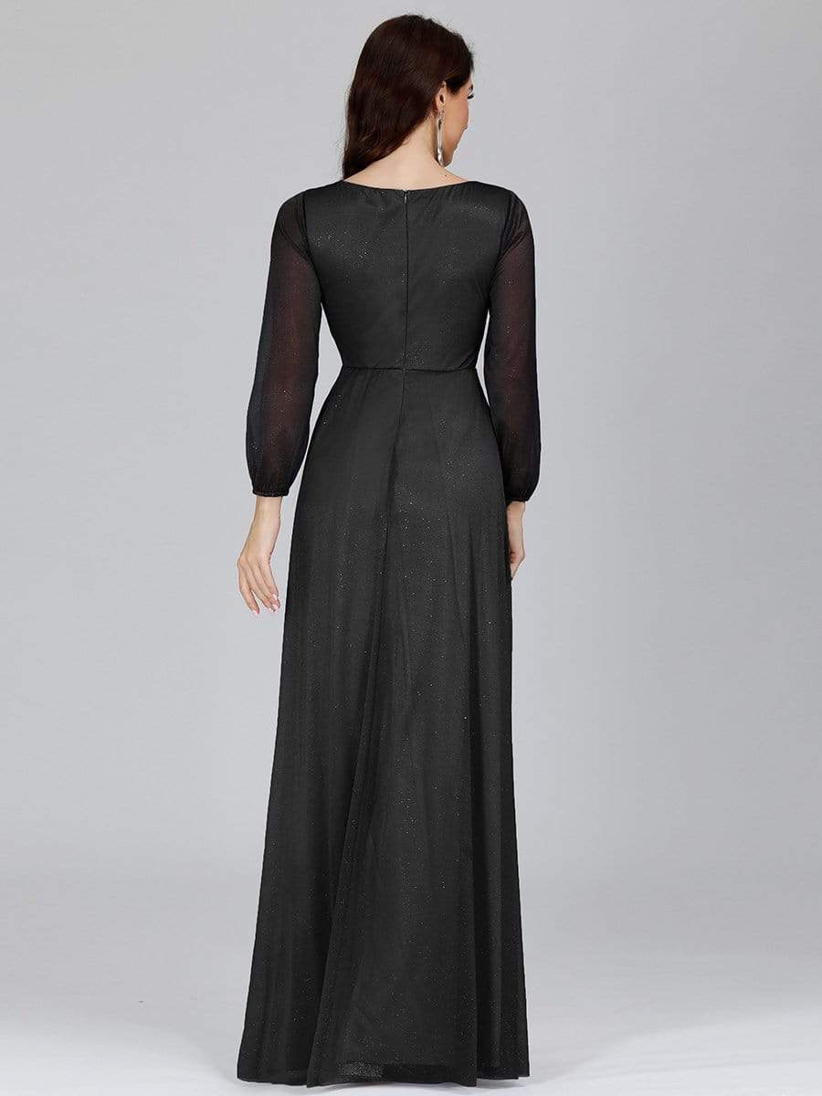 Sleek Shimmer V-Neck Evening Gown With Long Sleeves