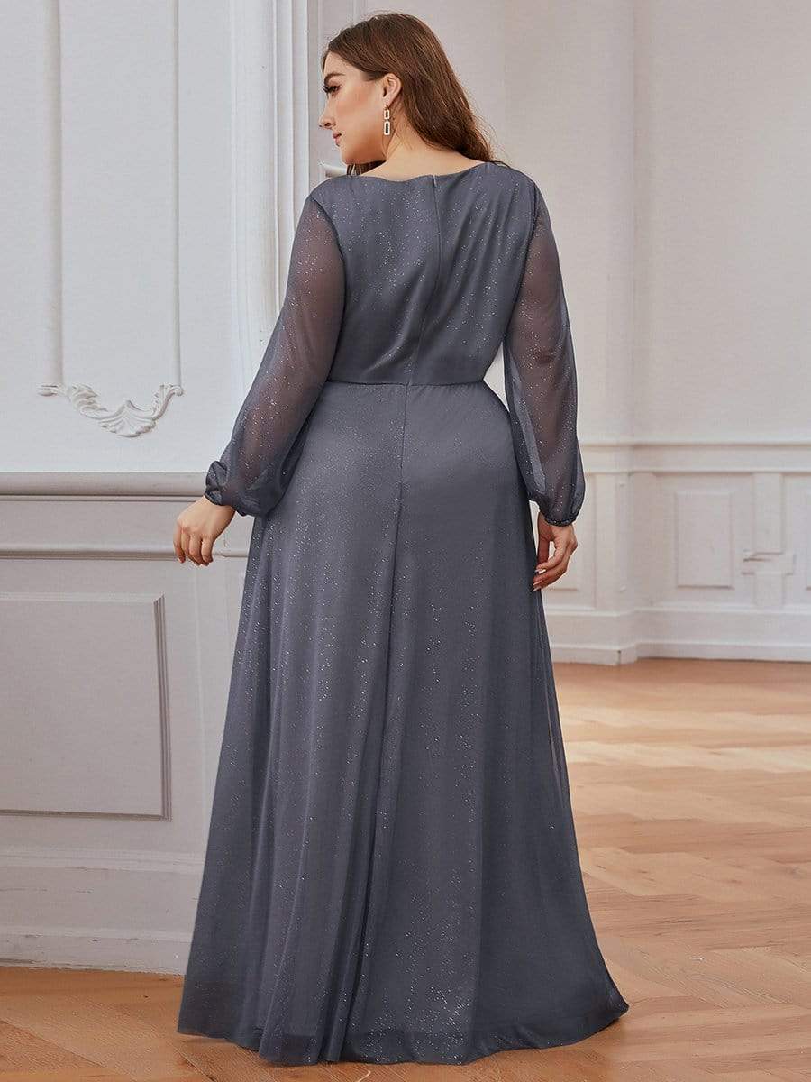 Sleek Shimmer V-Neck Evening Gown With Long Sleeves