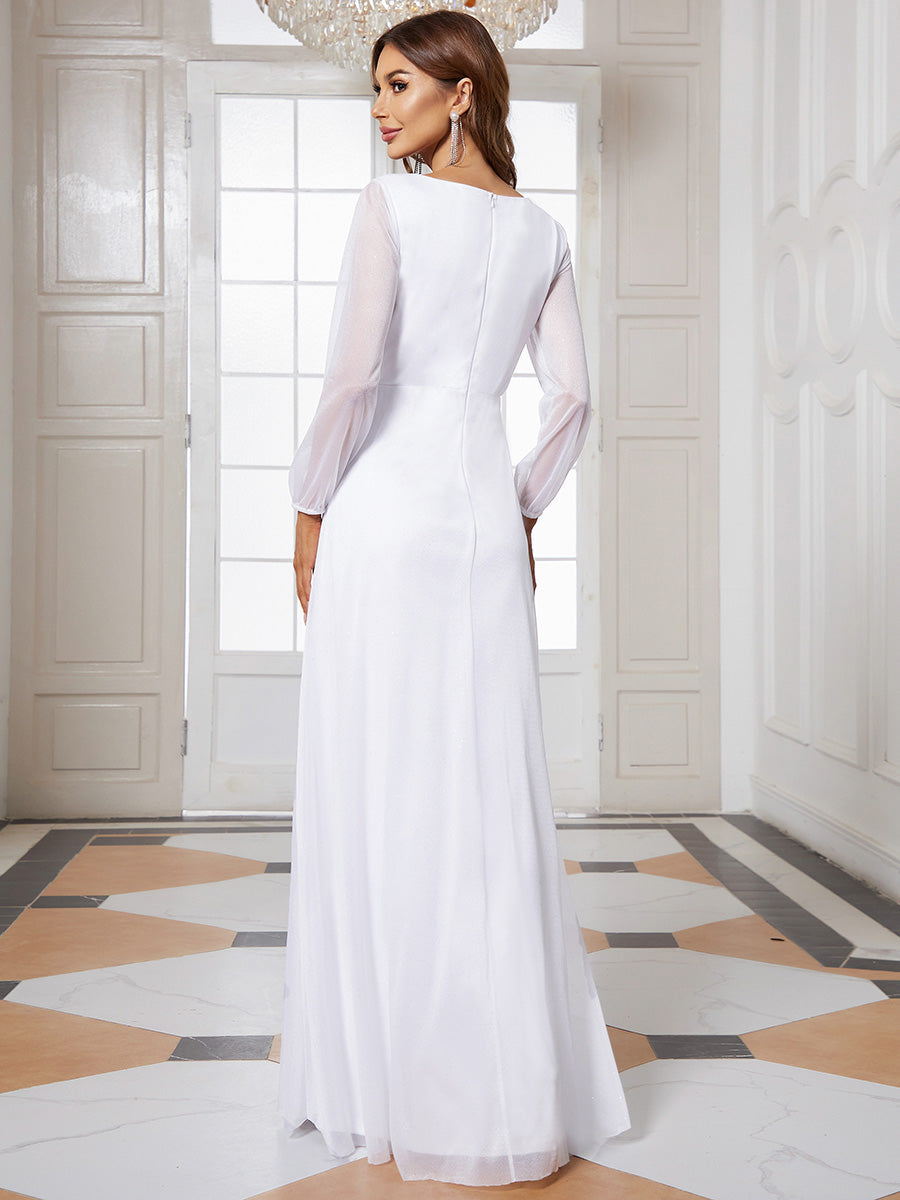 Sleek Shimmer V-Neck Evening Gown With Long Sleeves