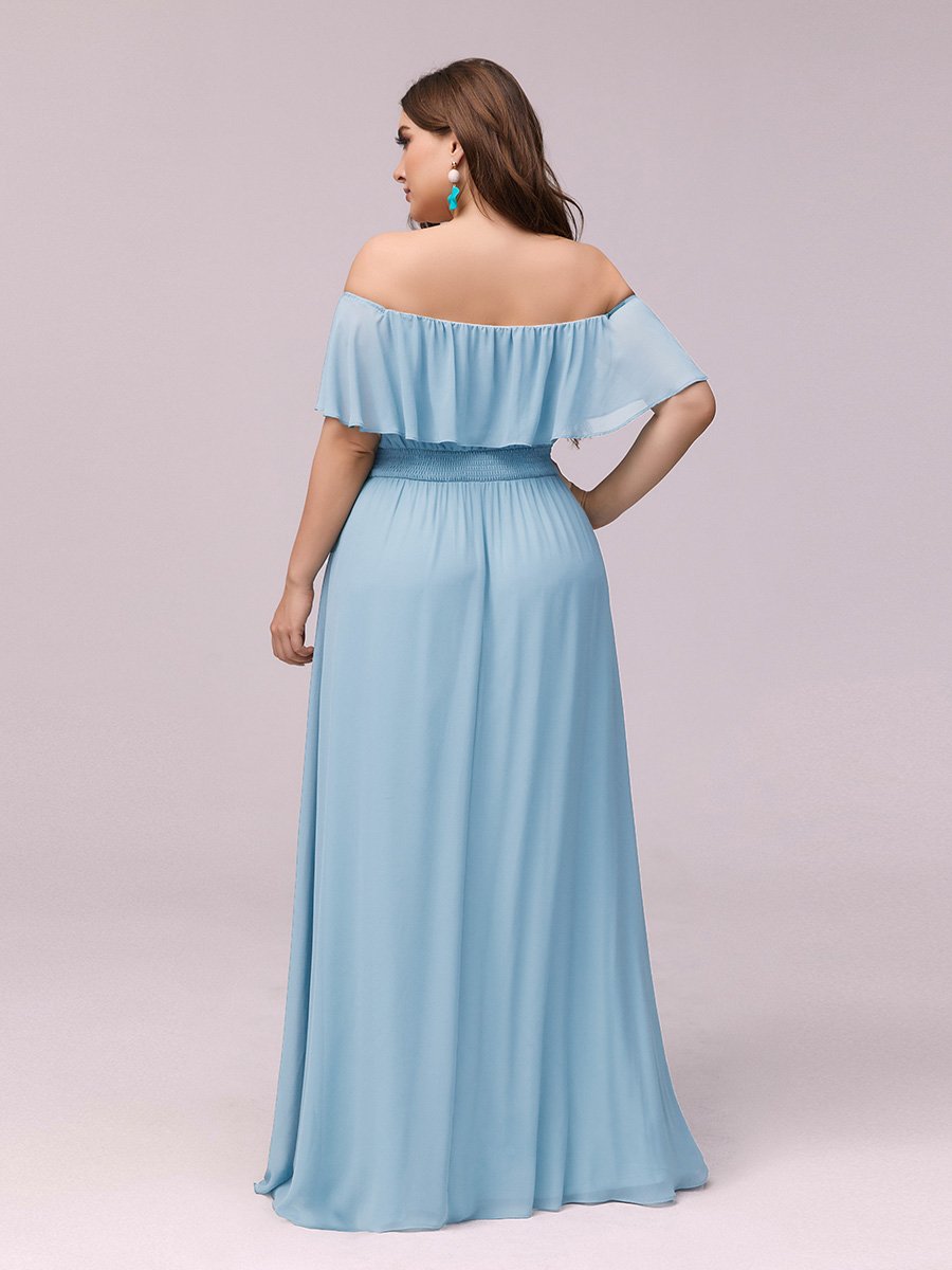 Off-Shoulder Ruffle Bridesmaid Gown with Thigh-High Split