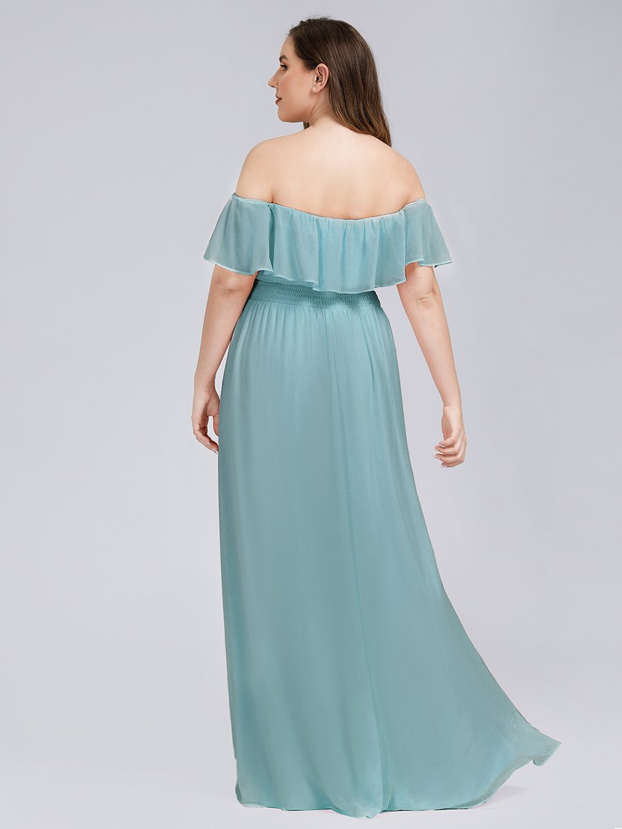 Off-Shoulder Ruffle Bridesmaid Gown with Thigh-High Split