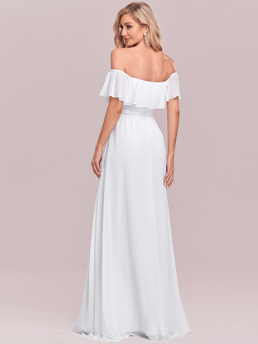 Off-Shoulder Ruffle Bridesmaid Gown with Thigh-High Split