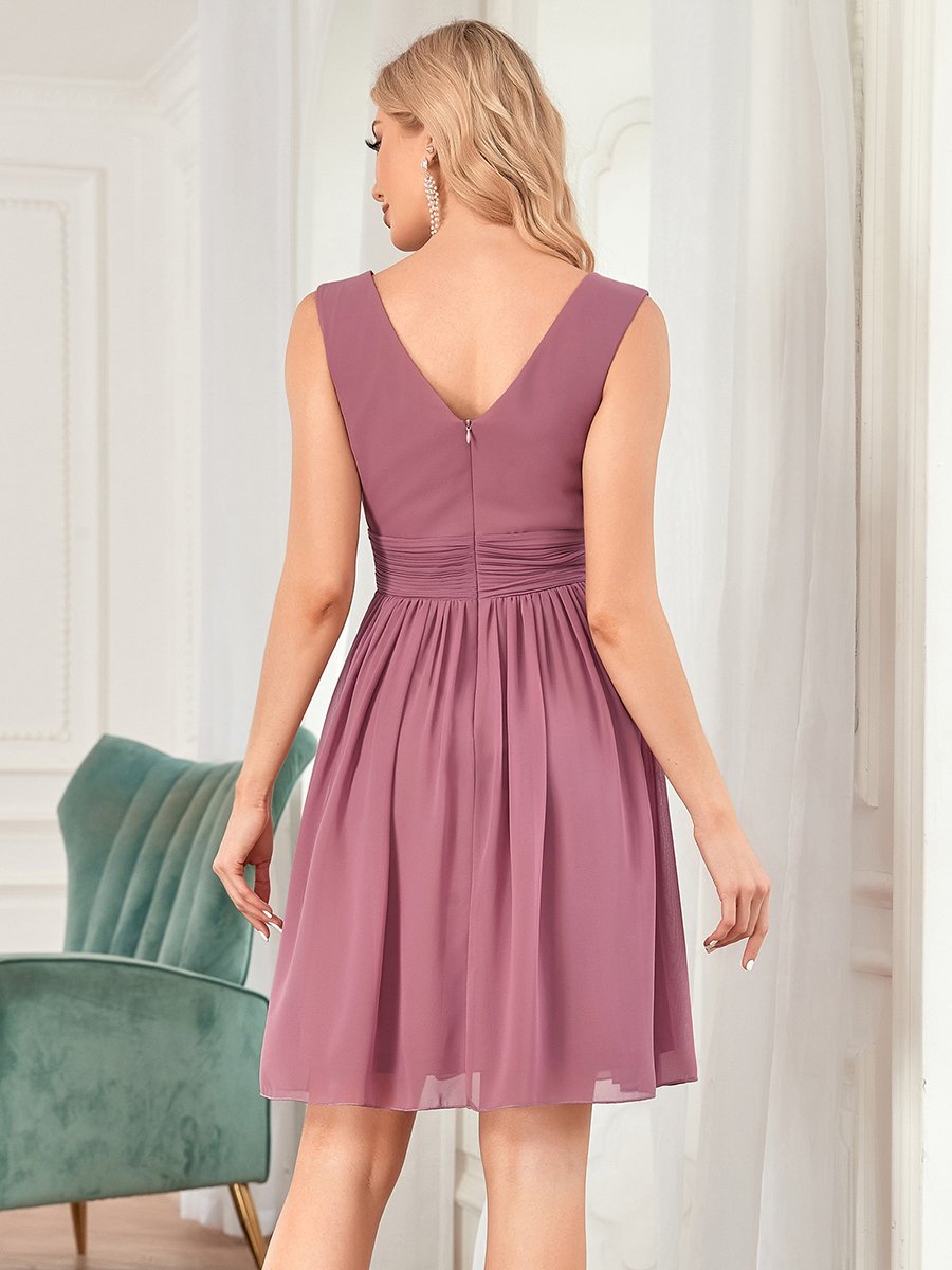 Chiffon Pleated Double V-neck Homecoming Cocktail Dress