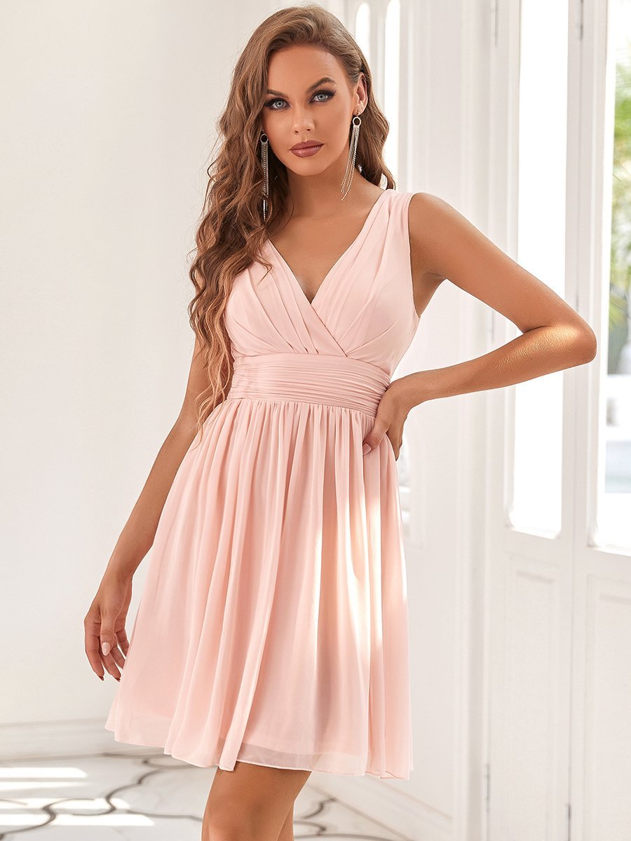 Chiffon Pleated Double V-neck Homecoming Cocktail Dress