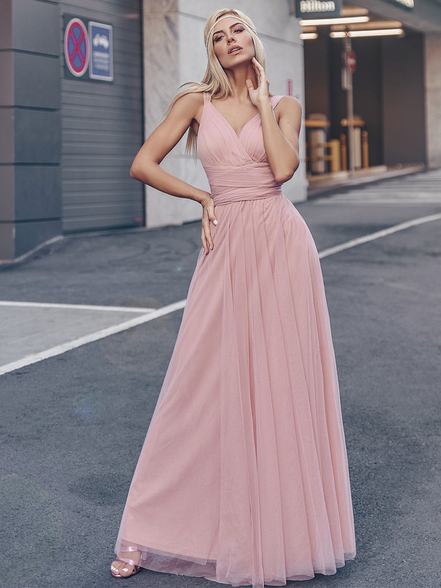 Enchanting Blush Tulle Bridesmaid Gown