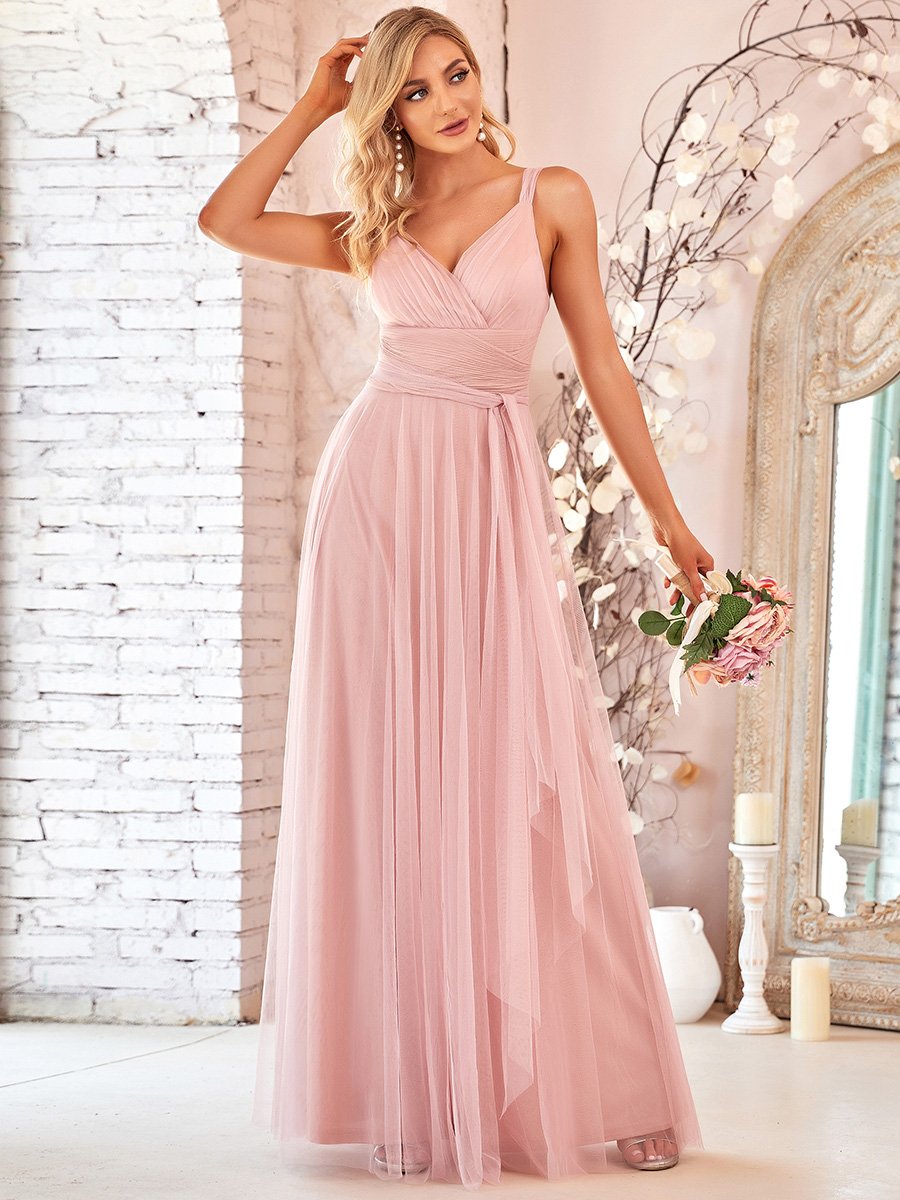 Enchanting Blush Tulle Bridesmaid Gown