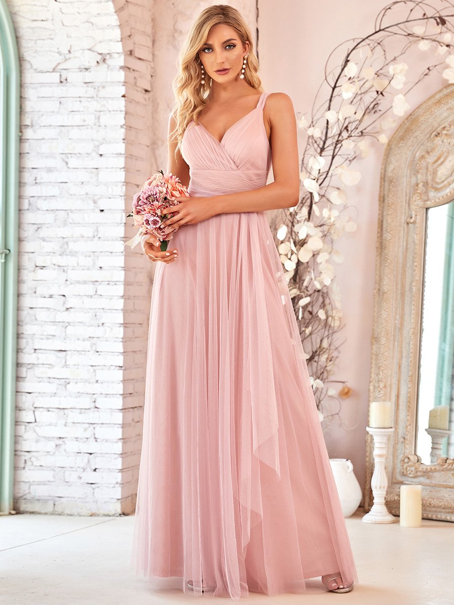 Enchanting Blush Tulle Bridesmaid Gown