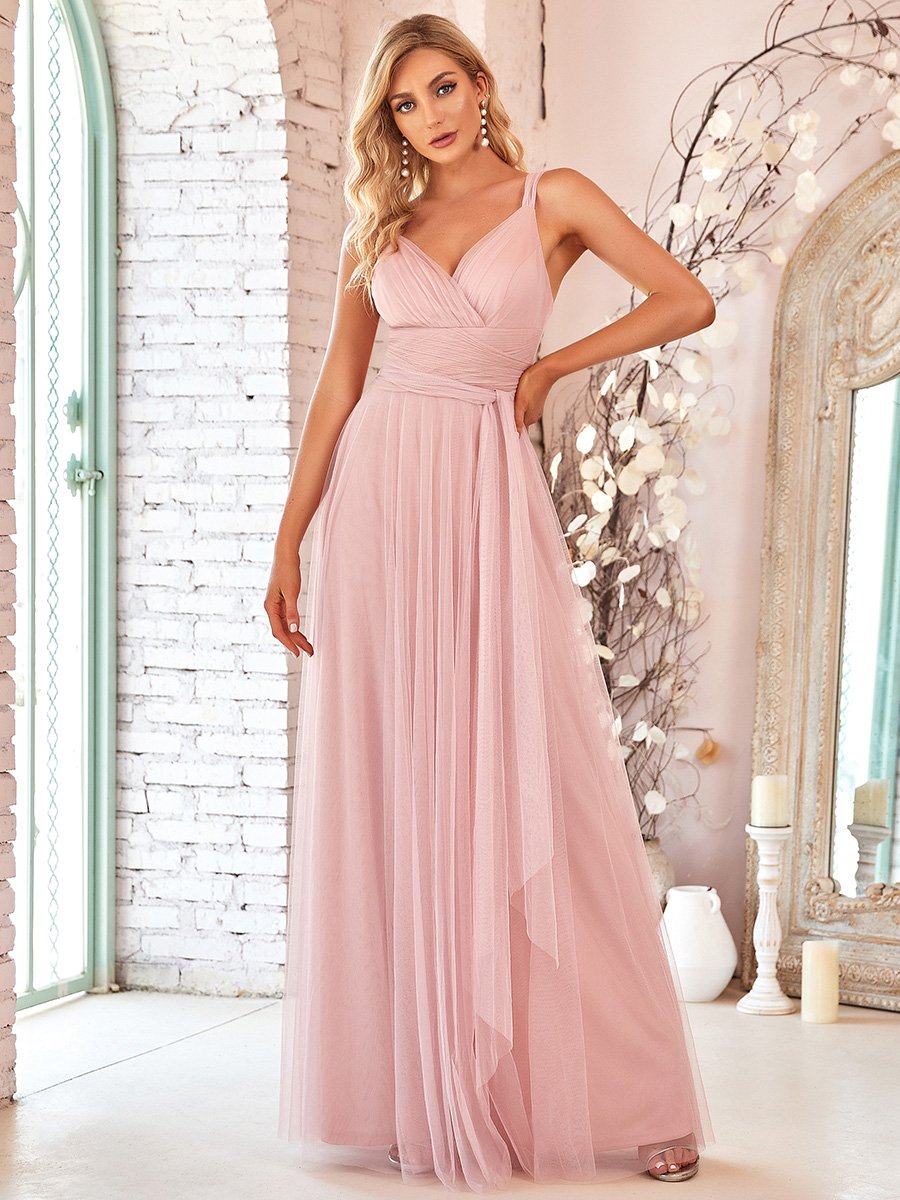 Enchanting Blush Tulle Bridesmaid Gown