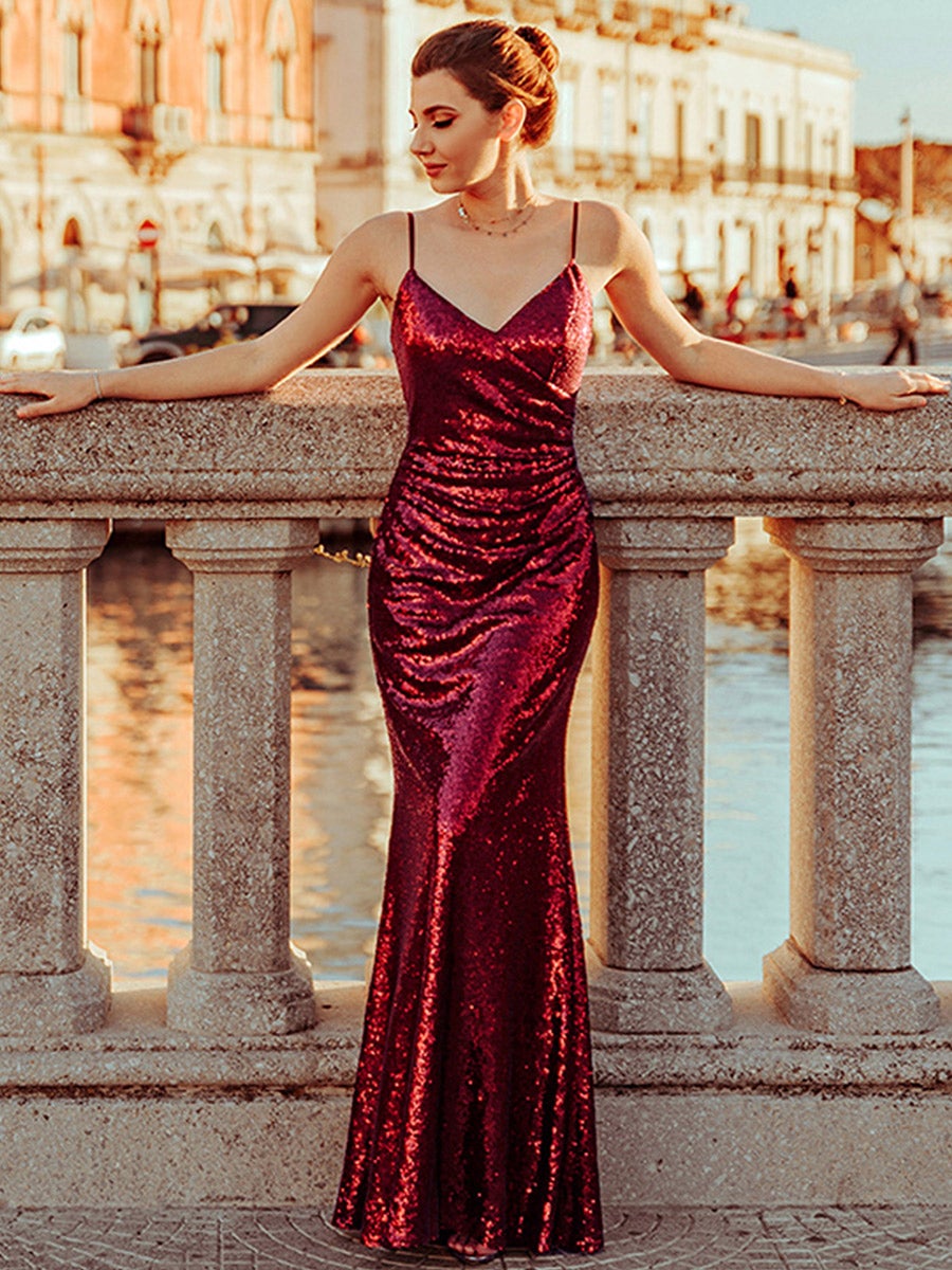 Stunning Backless Sequin Evening Dress