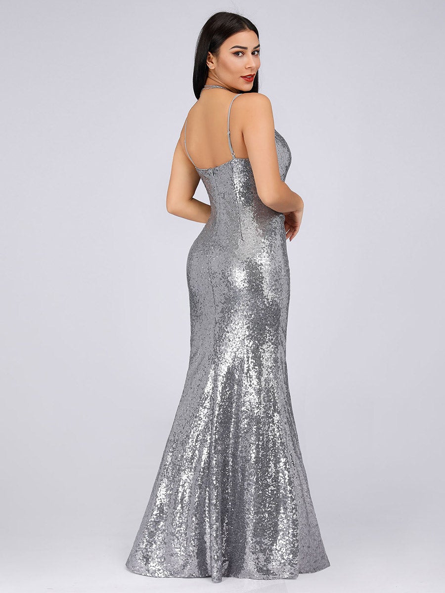 Stunning Backless Sequin Evening Dress