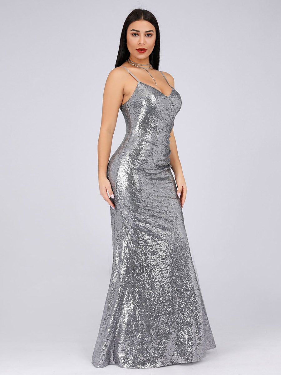 Stunning Backless Sequin Evening Dress