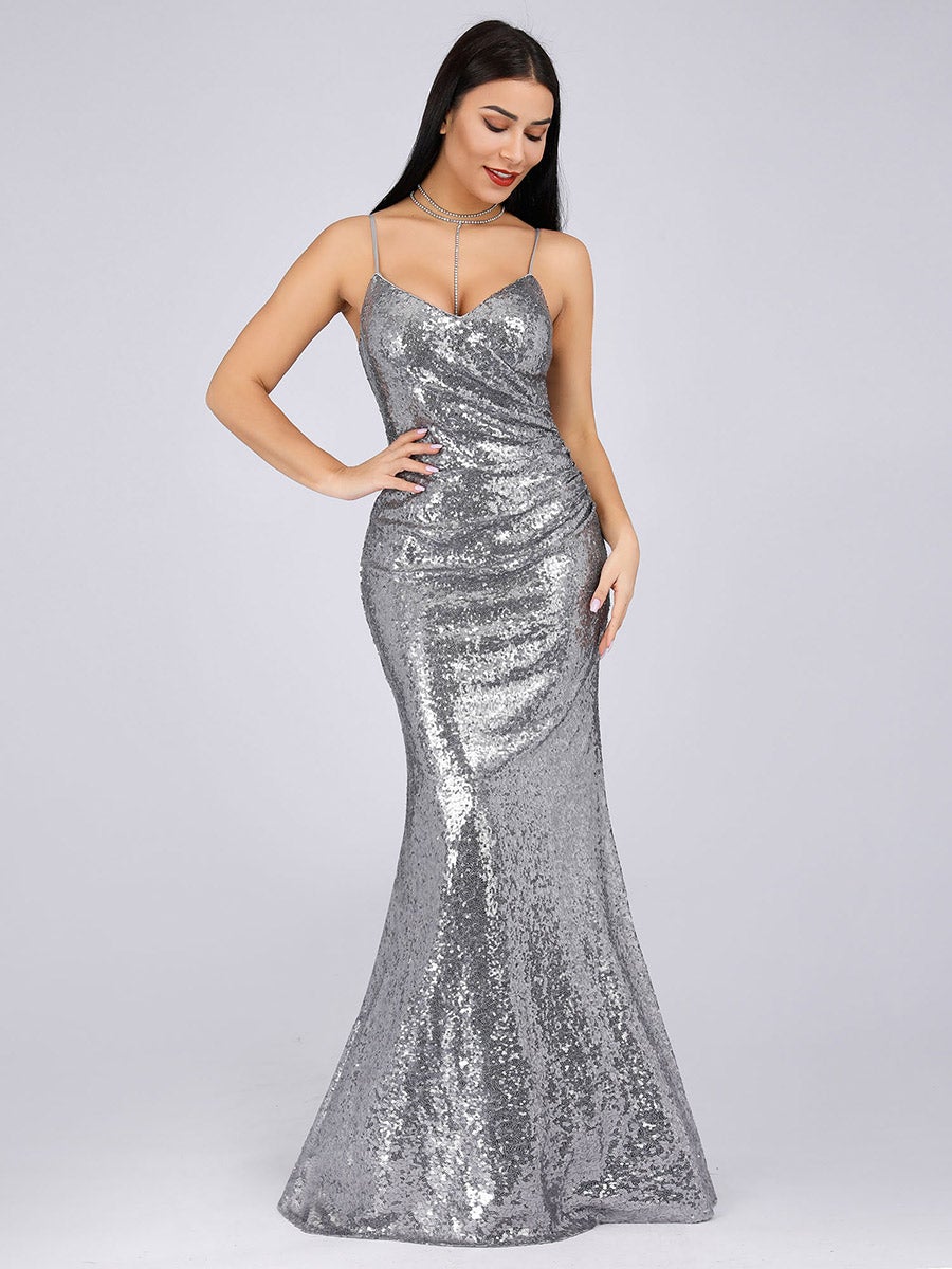 Stunning Backless Sequin Evening Dress