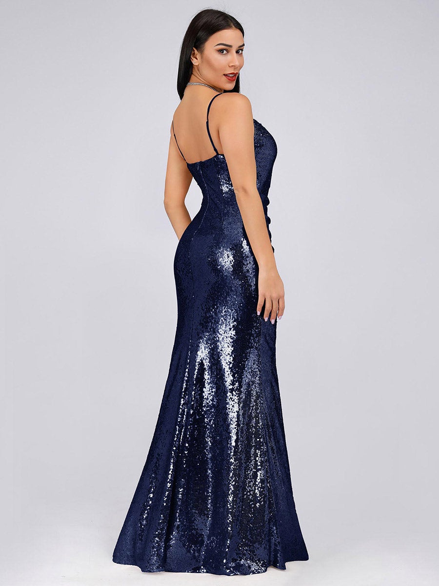 Stunning Backless Sequin Evening Dress