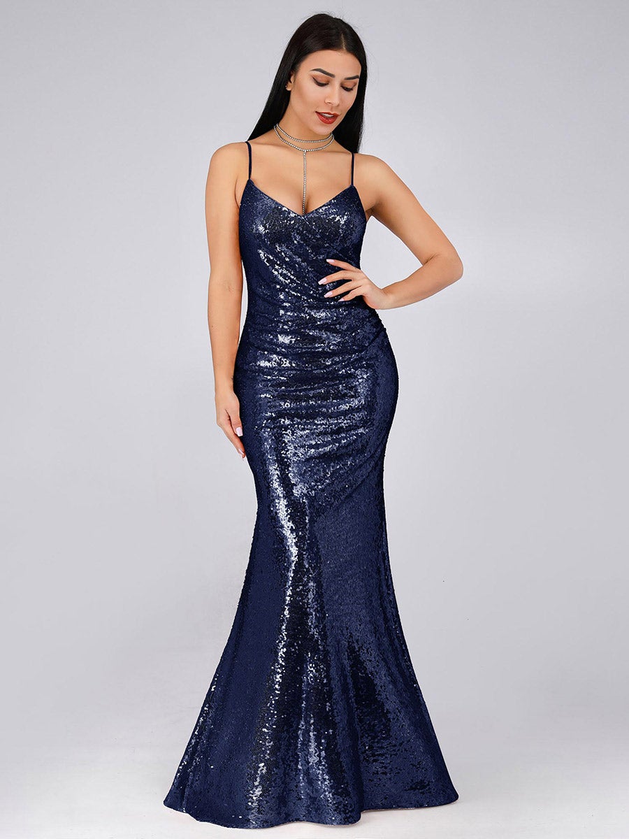 Stunning Backless Sequin Evening Dress