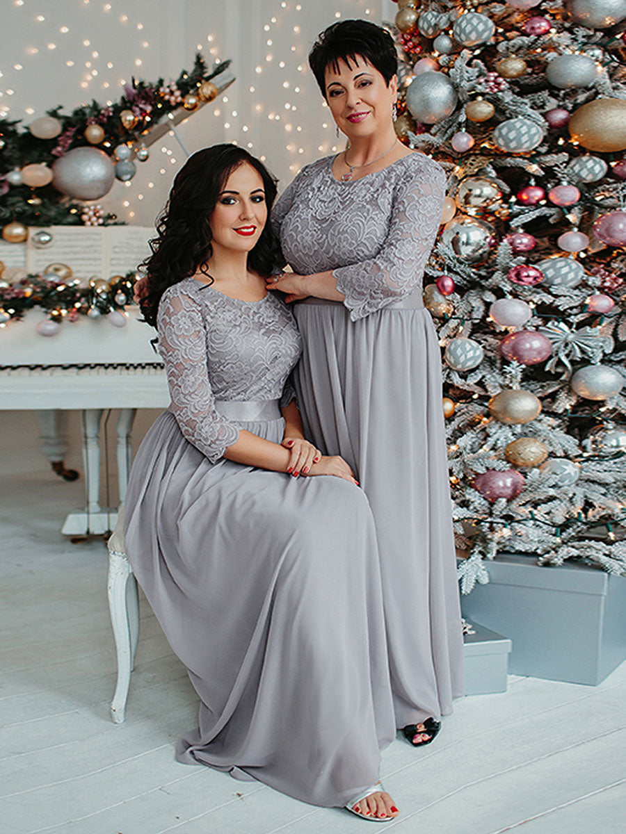 Elegant Long Sleeve Lace Plus Size Bridesmaid Dress