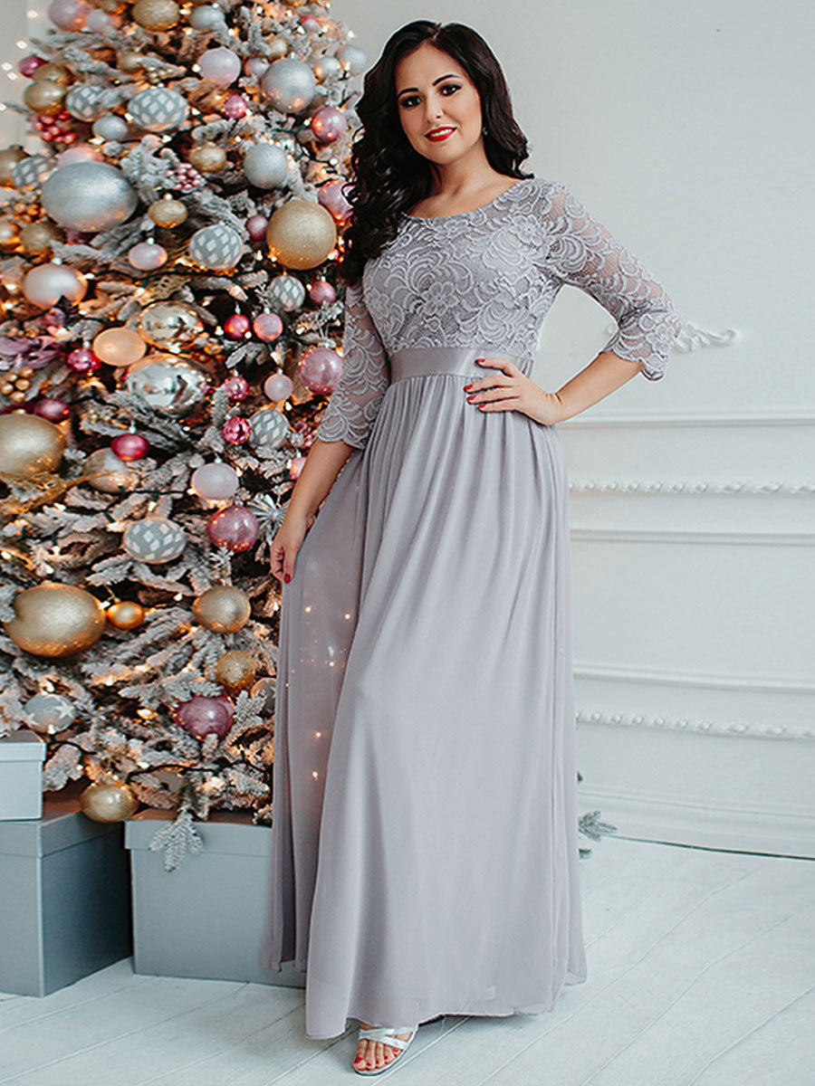 Elegant Long Sleeve Lace Plus Size Bridesmaid Dress