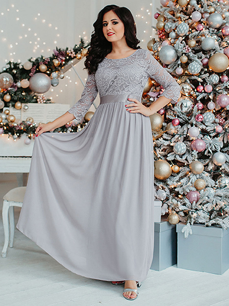 Elegant Long Sleeve Lace Plus Size Bridesmaid Dress