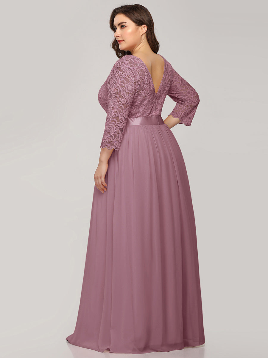 Elegant Long Sleeve Lace Plus Size Bridesmaid Dress