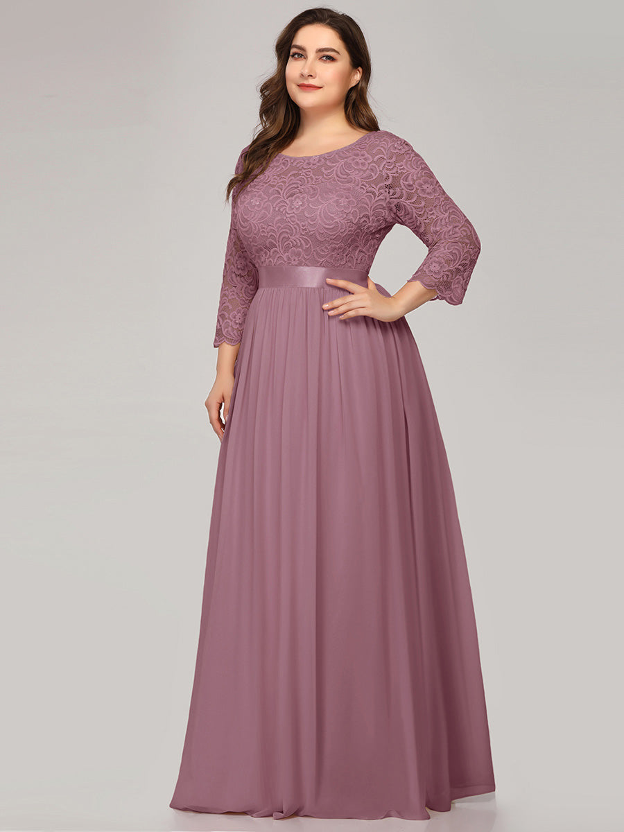 Elegant Long Sleeve Lace Plus Size Bridesmaid Dress