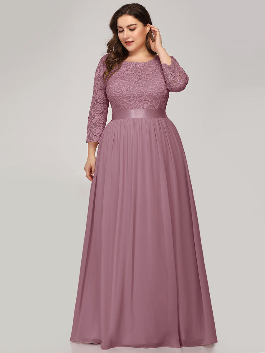 Elegant Long Sleeve Lace Plus Size Bridesmaid Dress