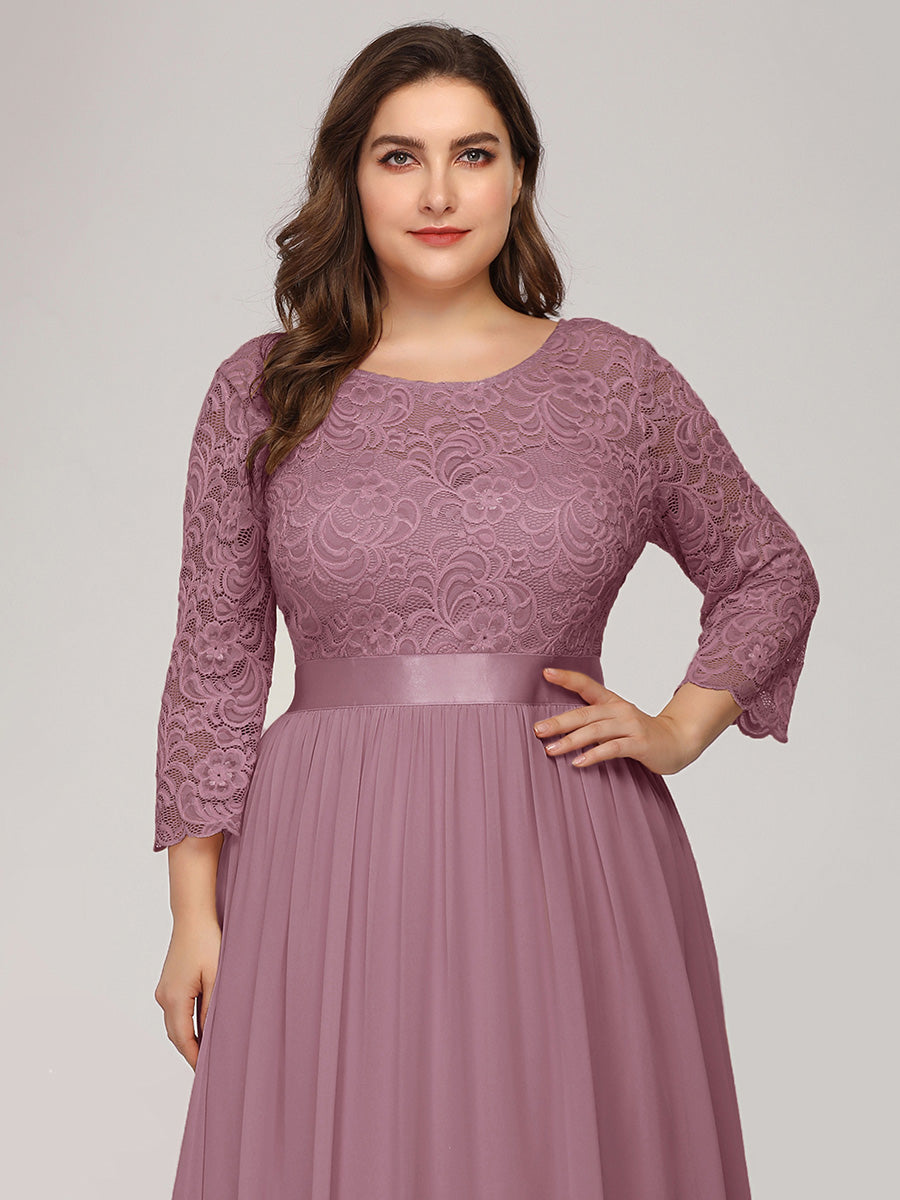 Elegant Long Sleeve Lace Plus Size Bridesmaid Dress