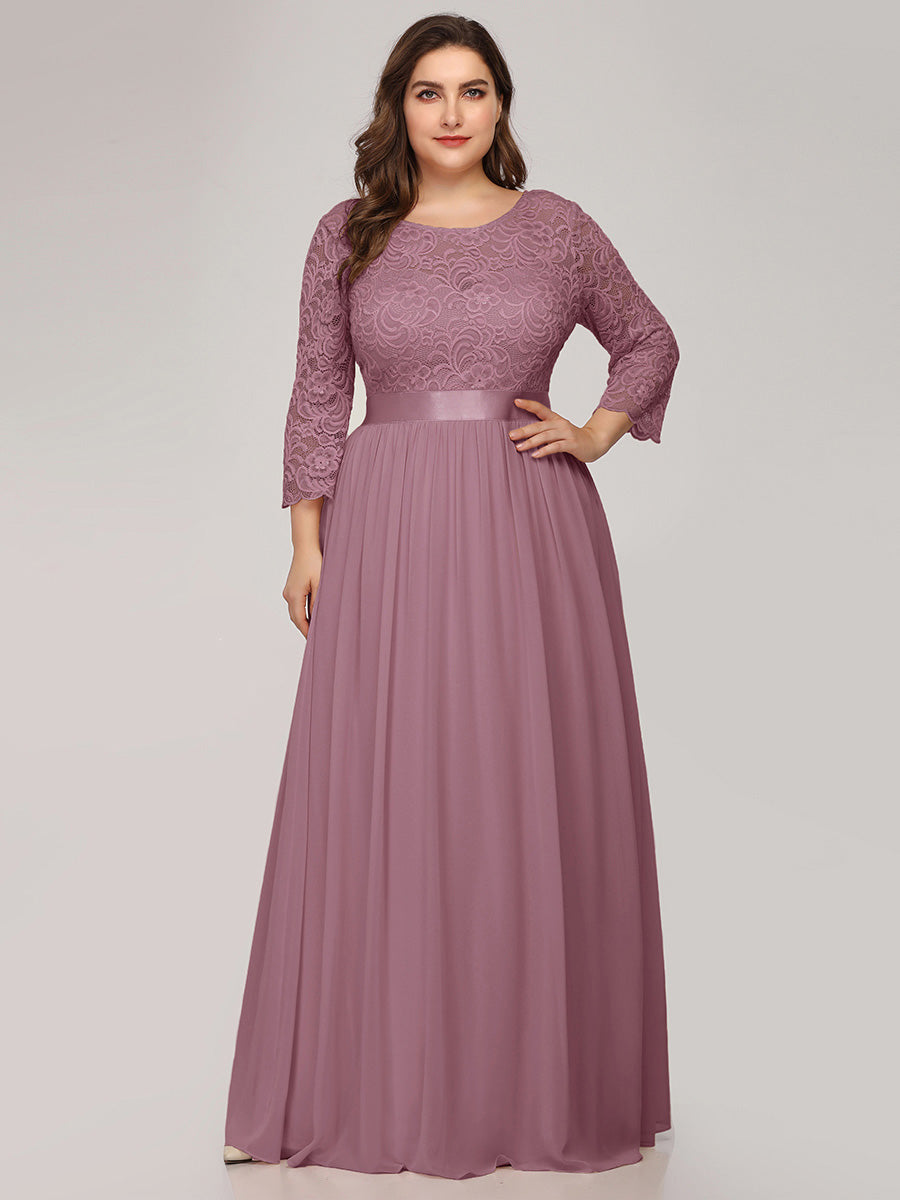 Elegant Long Sleeve Lace Plus Size Bridesmaid Dress