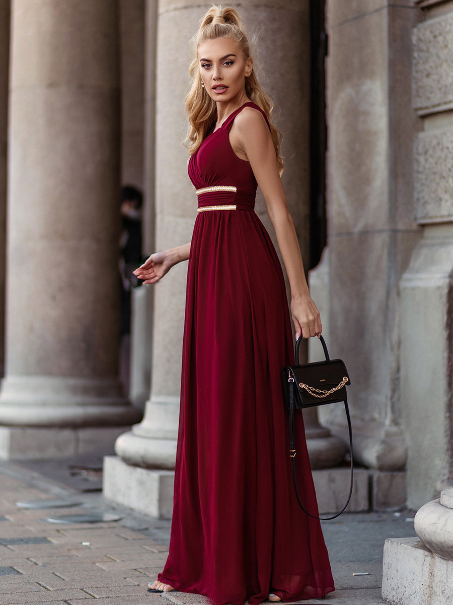 Elegant V Neck A-Line Bridesmaid Dress with Waist Belt