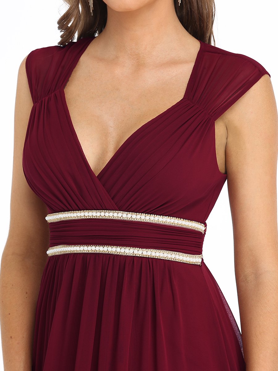 Elegant V Neck A-Line Bridesmaid Dress with Waist Belt