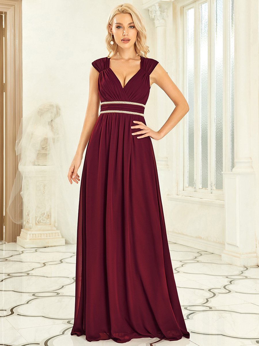 Elegant V Neck A-Line Bridesmaid Dress with Waist Belt