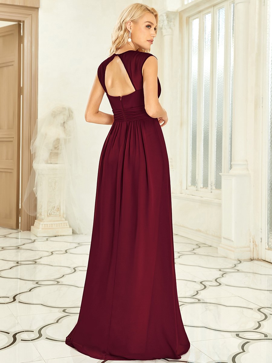 Elegant V Neck A-Line Bridesmaid Dress with Waist Belt