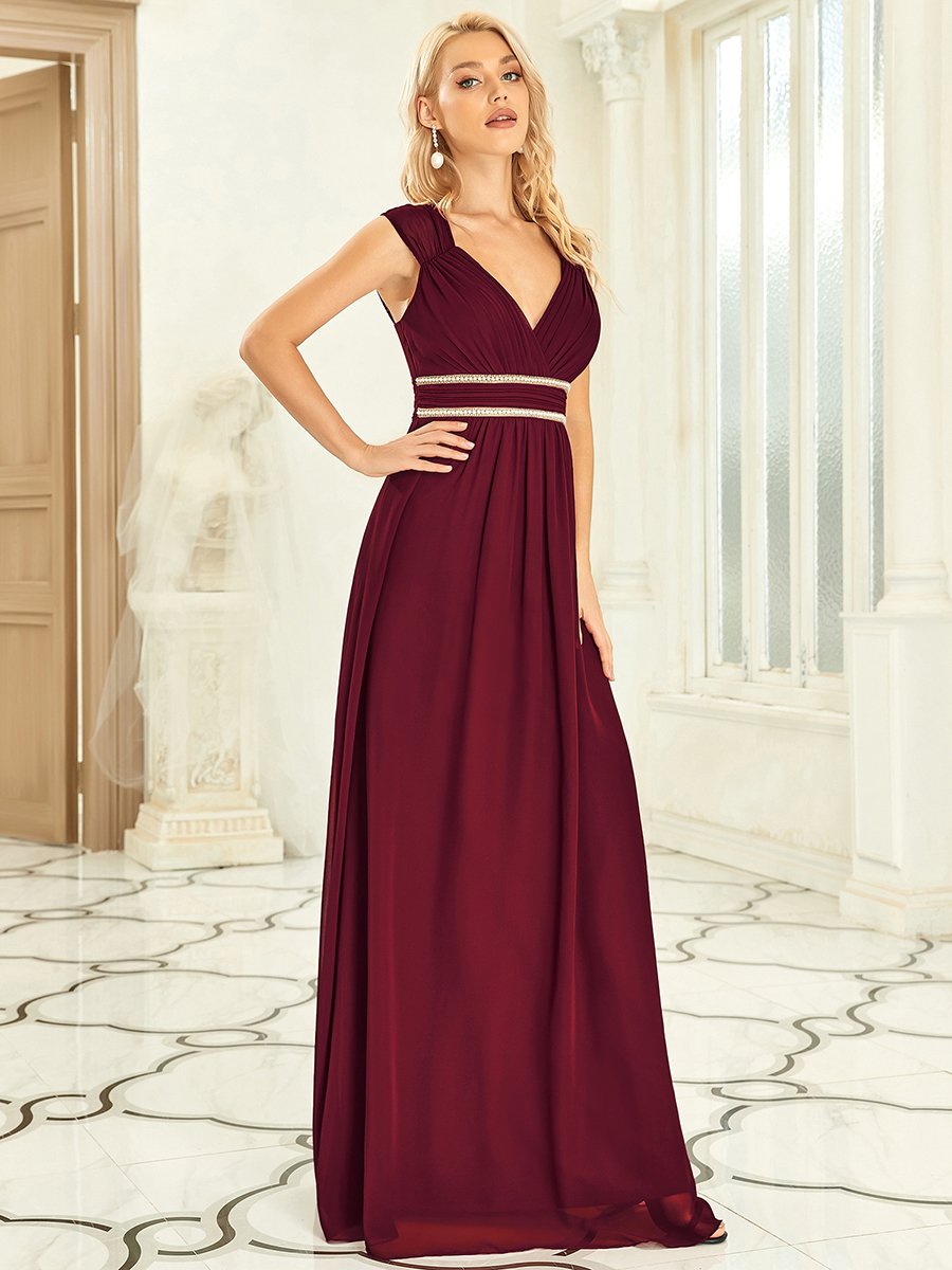 Elegant V Neck A-Line Bridesmaid Dress with Waist Belt