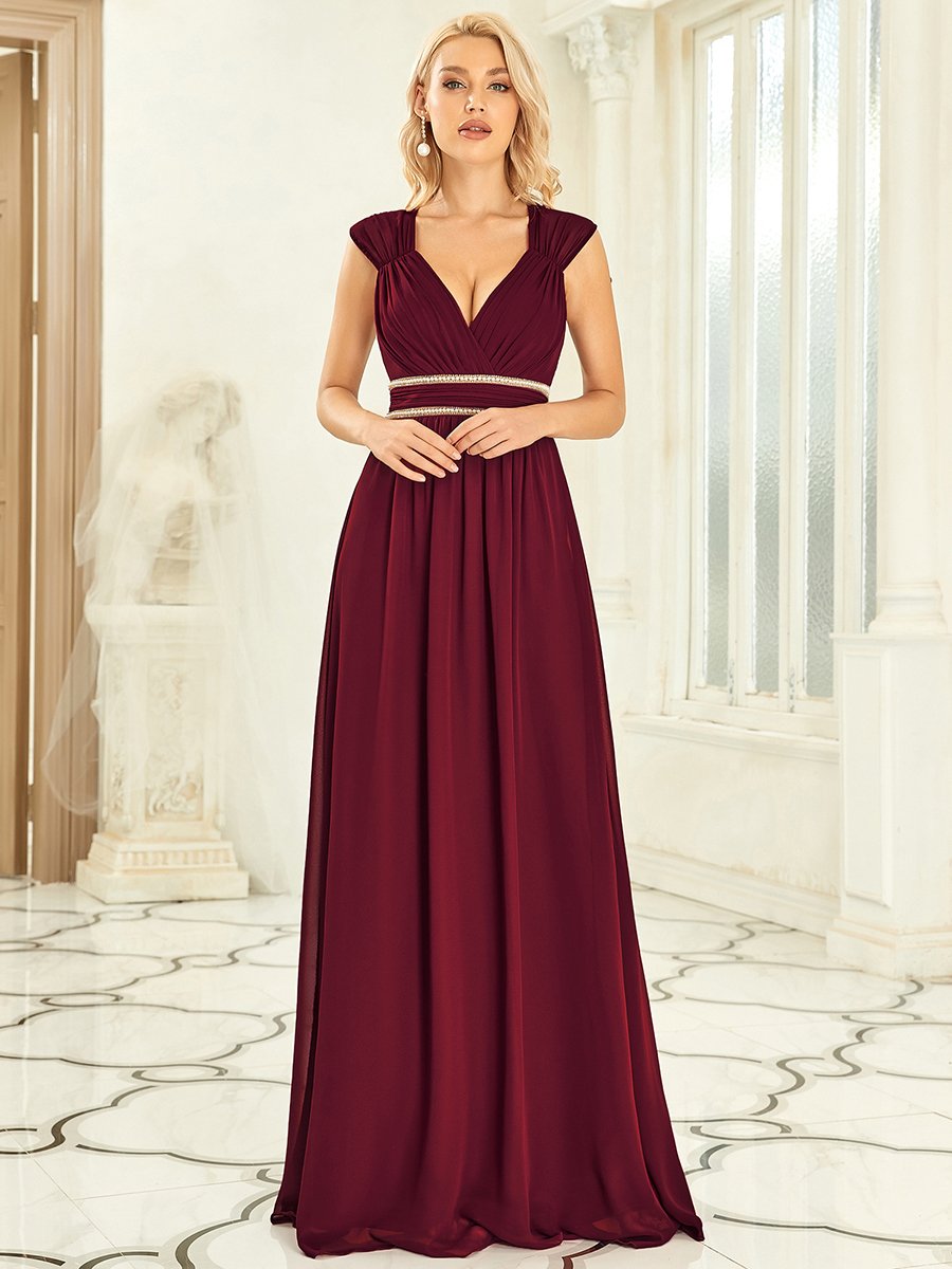 Elegant V Neck A-Line Bridesmaid Dress with Waist Belt