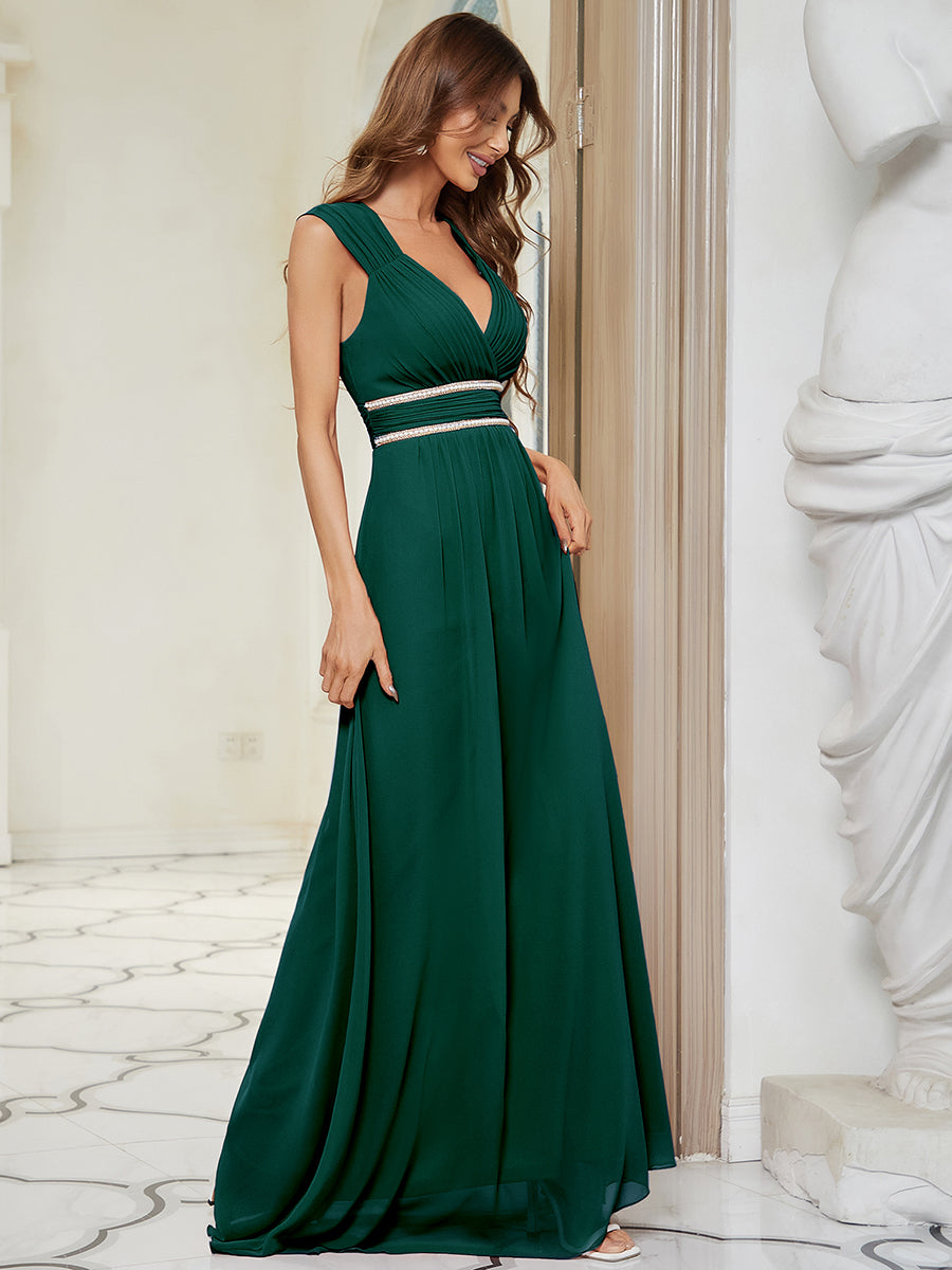 Elegant V Neck A-Line Bridesmaid Dress with Waist Belt