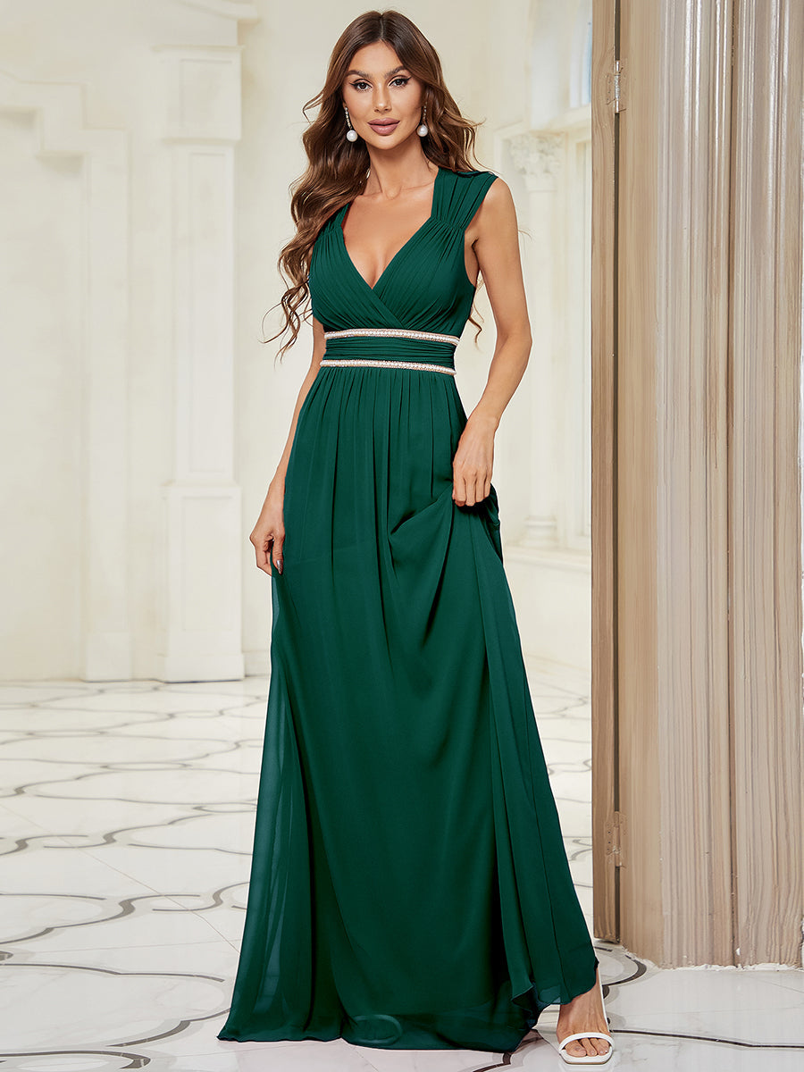 Elegant V Neck A-Line Bridesmaid Dress with Waist Belt