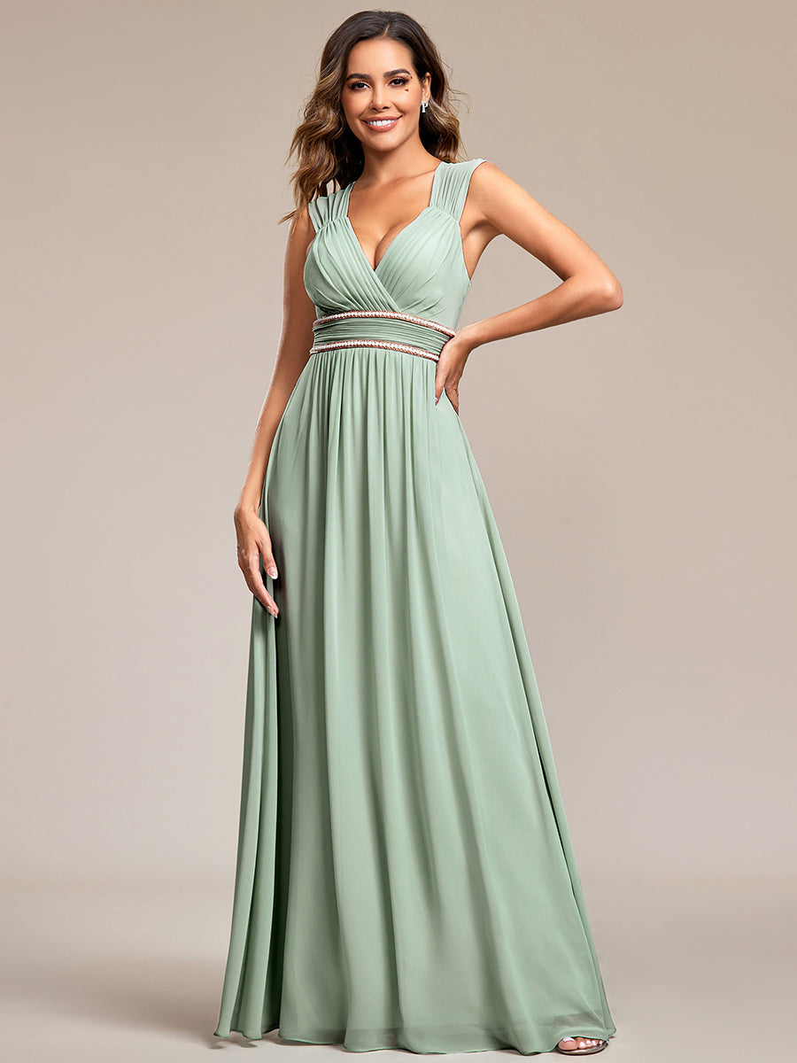 Elegant V Neck A-Line Bridesmaid Dress with Waist Belt