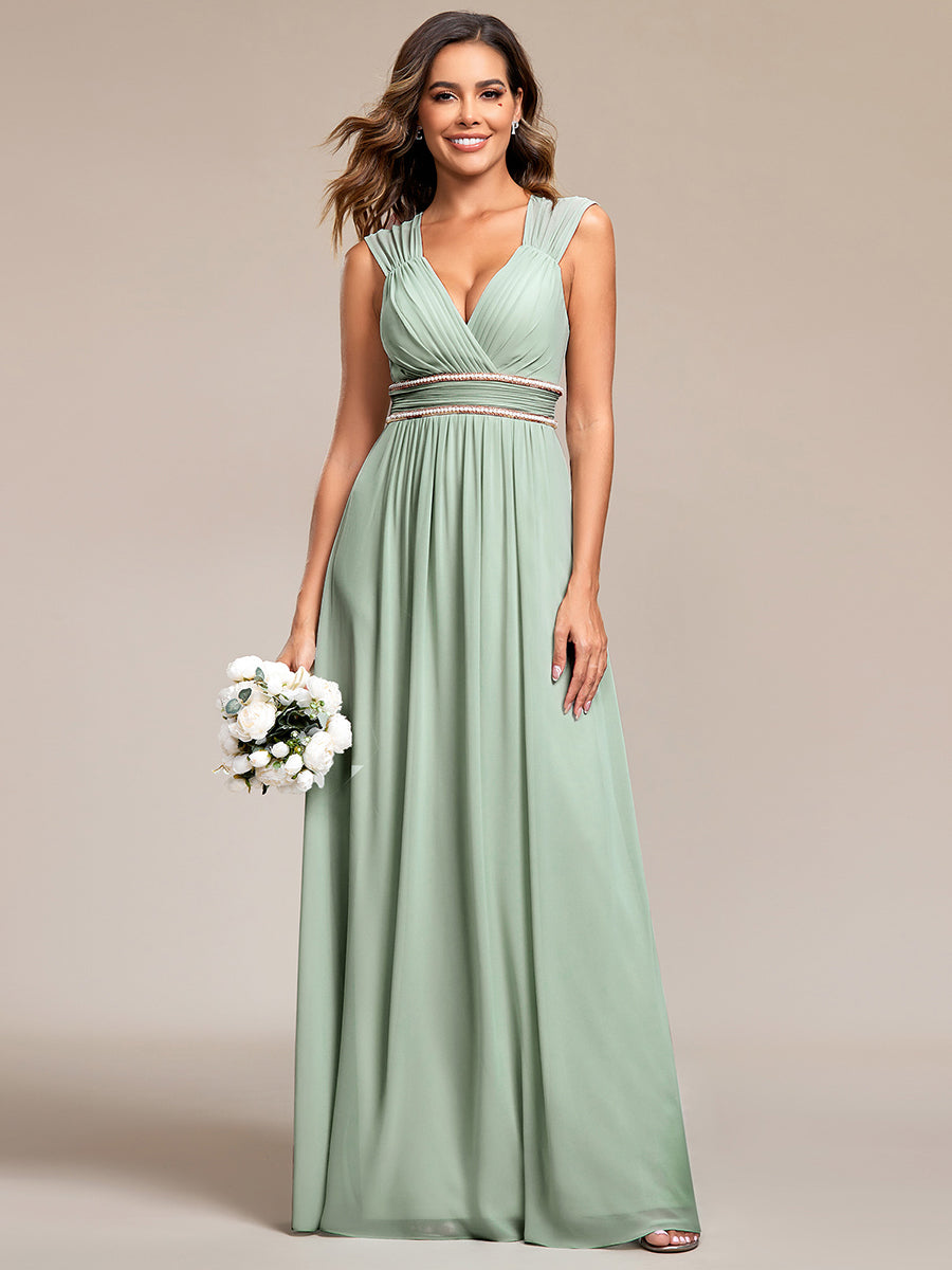 Elegant V Neck A-Line Bridesmaid Dress with Waist Belt