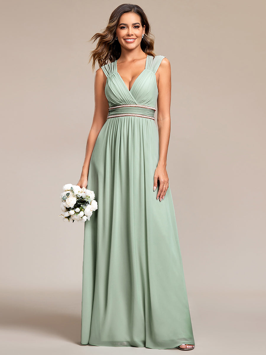 Elegant V Neck A-Line Bridesmaid Dress with Waist Belt