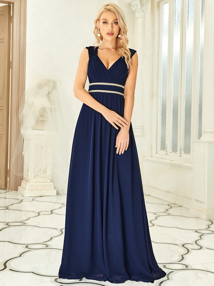 Elegant V Neck A-Line Bridesmaid Dress with Waist Belt