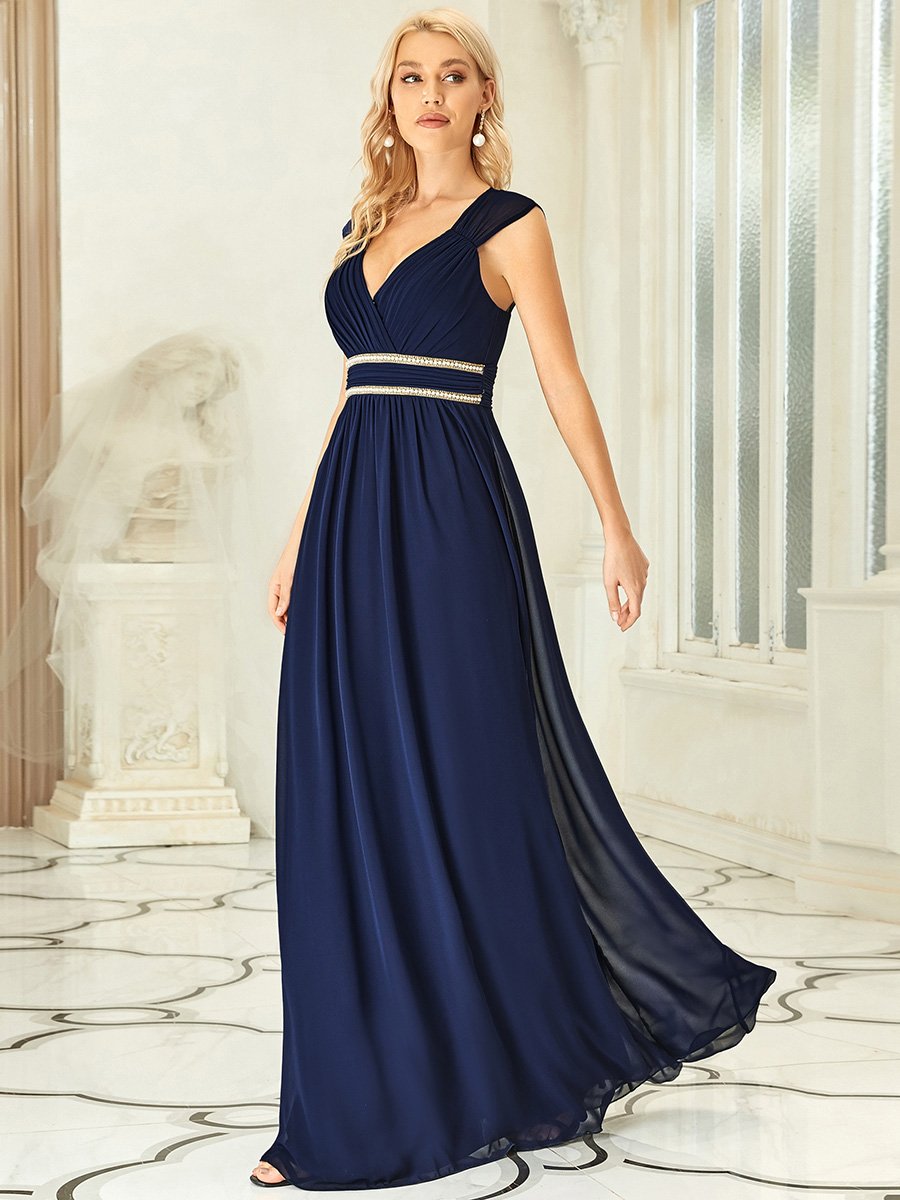 Elegant V Neck A-Line Bridesmaid Dress with Waist Belt