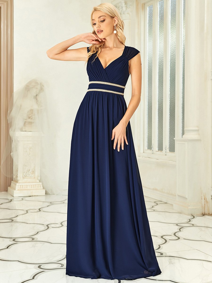 Elegant V Neck A-Line Bridesmaid Dress with Waist Belt