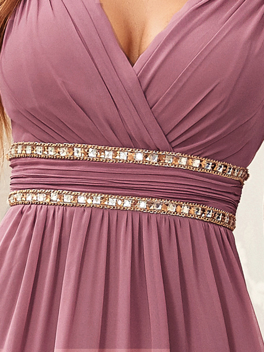 Elegant V Neck A-Line Bridesmaid Dress with Waist Belt